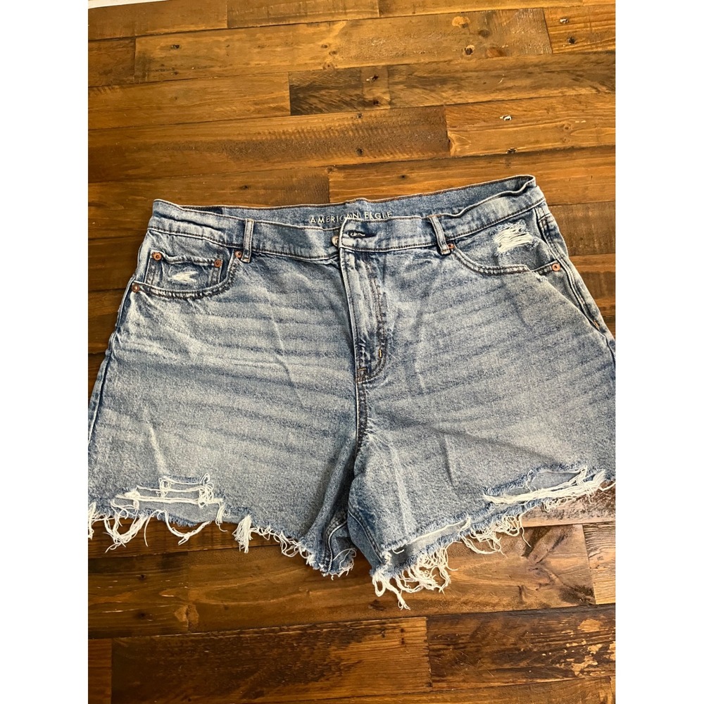 AMERICAN EAGLE Denim Shorts Strigid Distressed Women 20 Blue High Rise Raw Hem